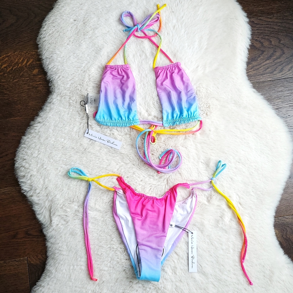 Monica Hansen x Free People Miami Vice Bikini Set Pastel Rainbow - Picture 3 of 13
